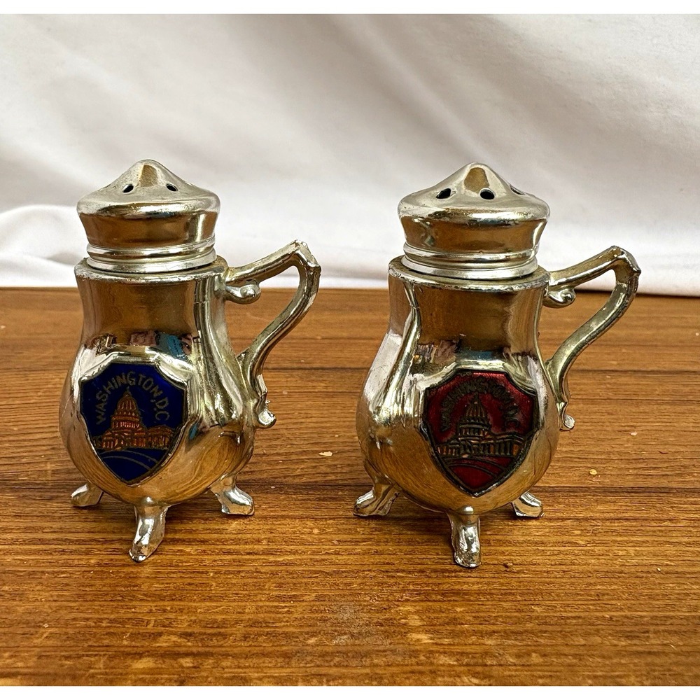 Vintage Made in Japan Silver Metal Washington DC Souvenir Salt & Pepper Shakers